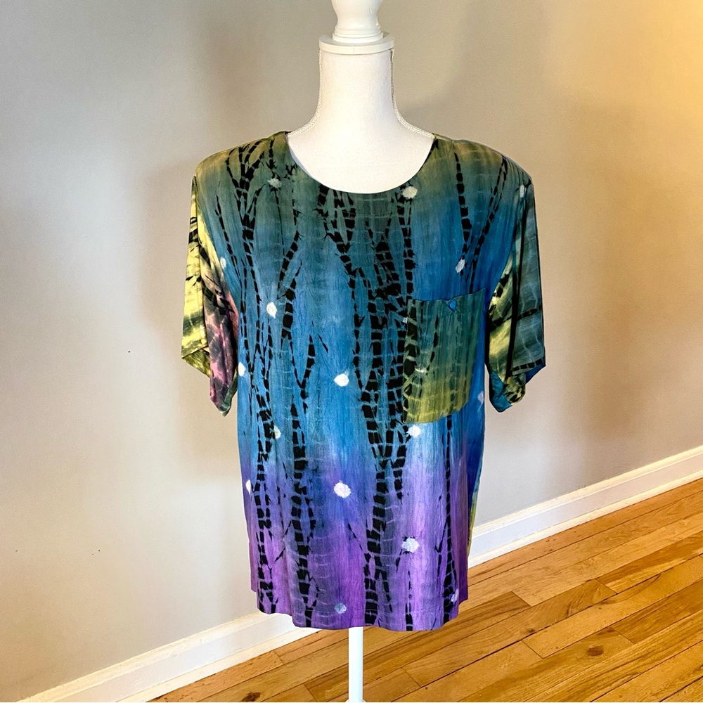 1980s Short Circuit multi-coloured tie-dye shirt